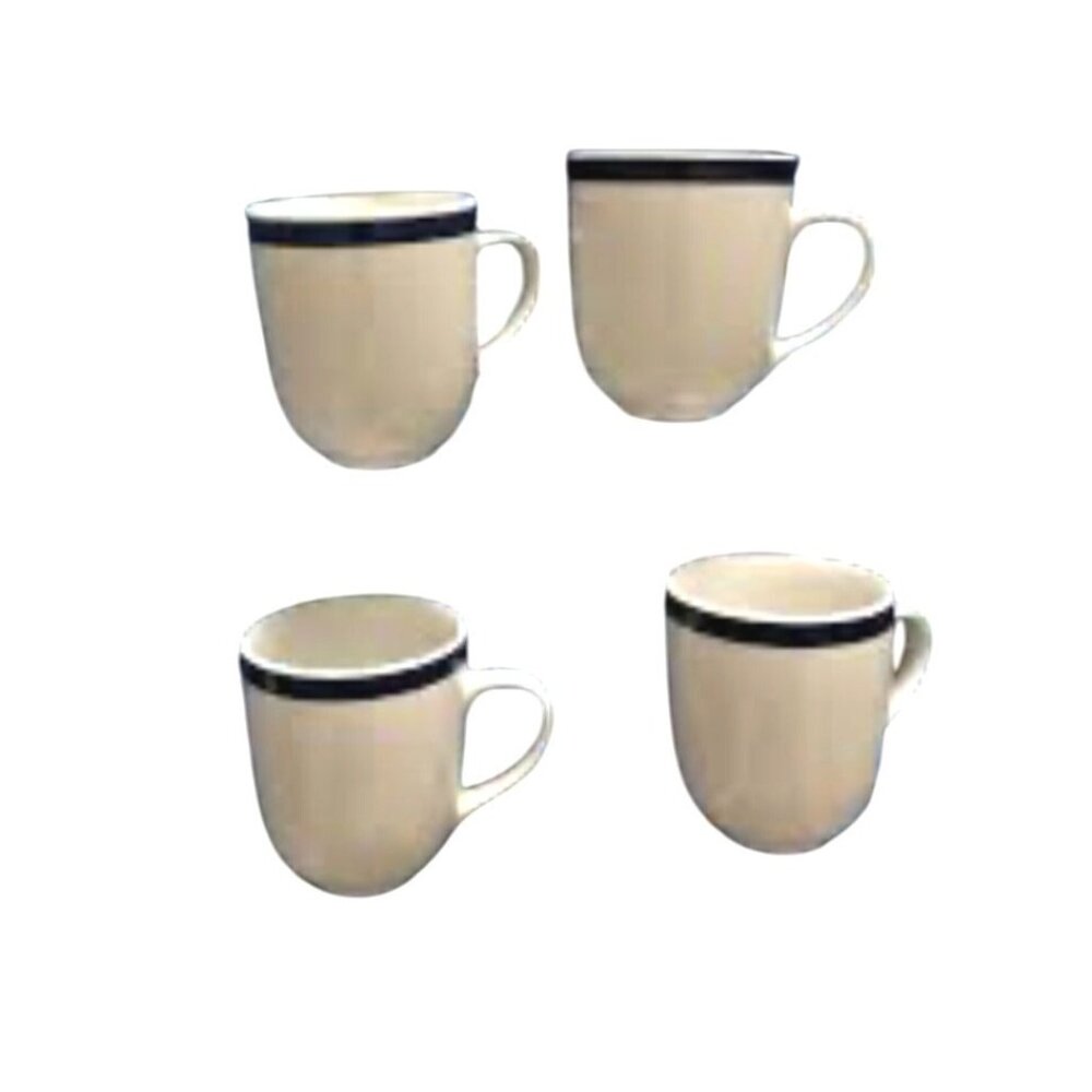 Set Of 4 Gibson Home White Mugs With Black Trim